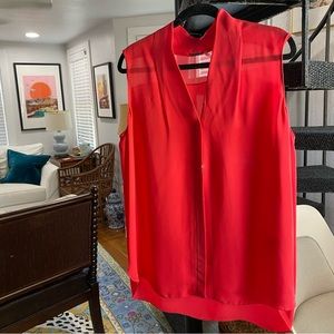 Elie Tahari 100% silk sleeveless hidden button up blouse pink / coral